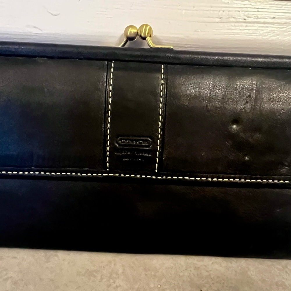 Coach Black Leather Wallet with Gold Clasp